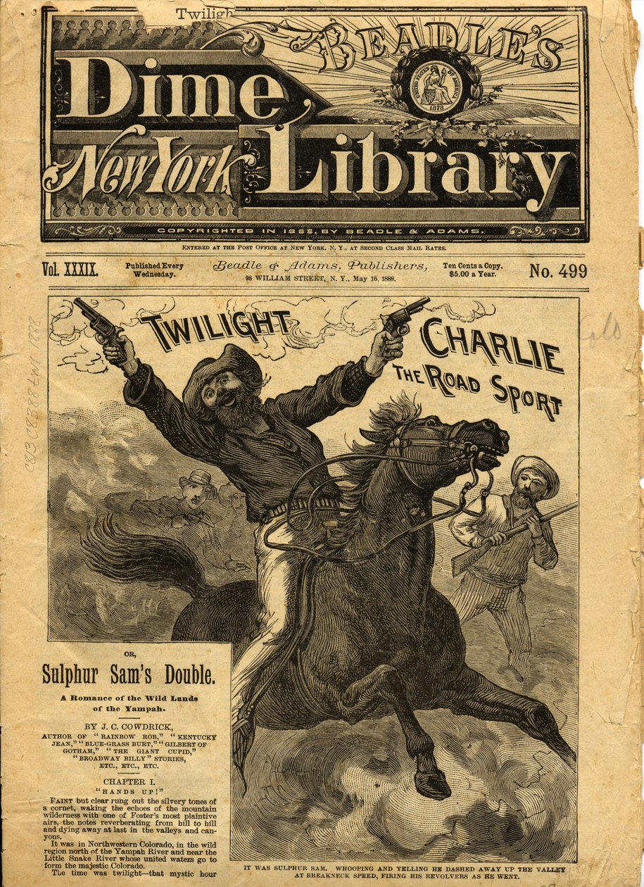 Twilight Charlie, Portada de Beadles New York Dime Novel, 1888 de American School