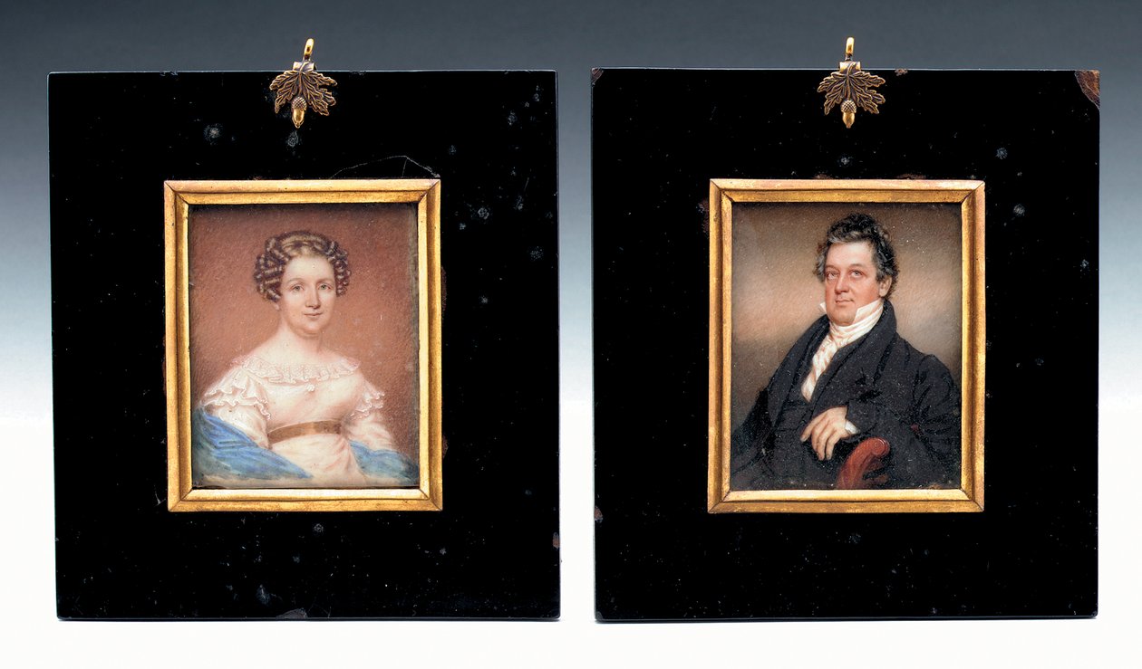 Dos miniaturas del Capitán Arent Schuyler de Peyster y su esposa, Sarah Macomb de American School
