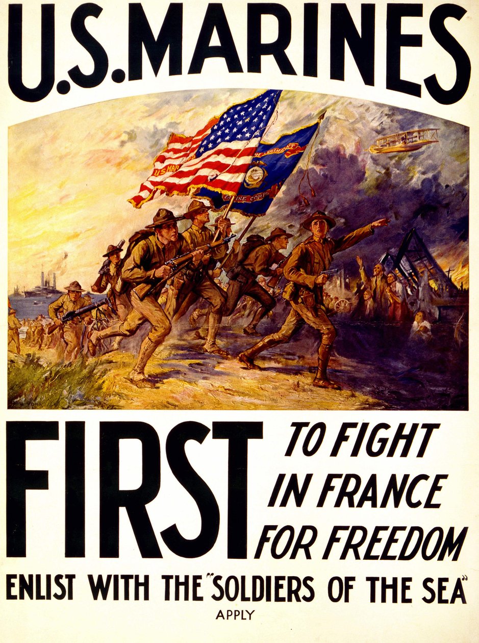 Marines de EE.UU. - cartel sobre soldados luchando por la libertad en Francia (1914-1918) de American School