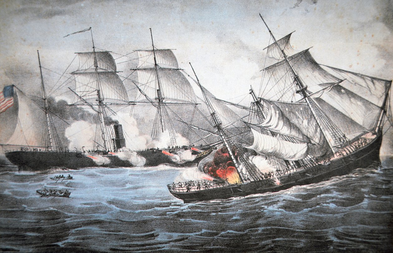 El hundimiento del Alabama por el Kearsage frente a Cherburgo de American School