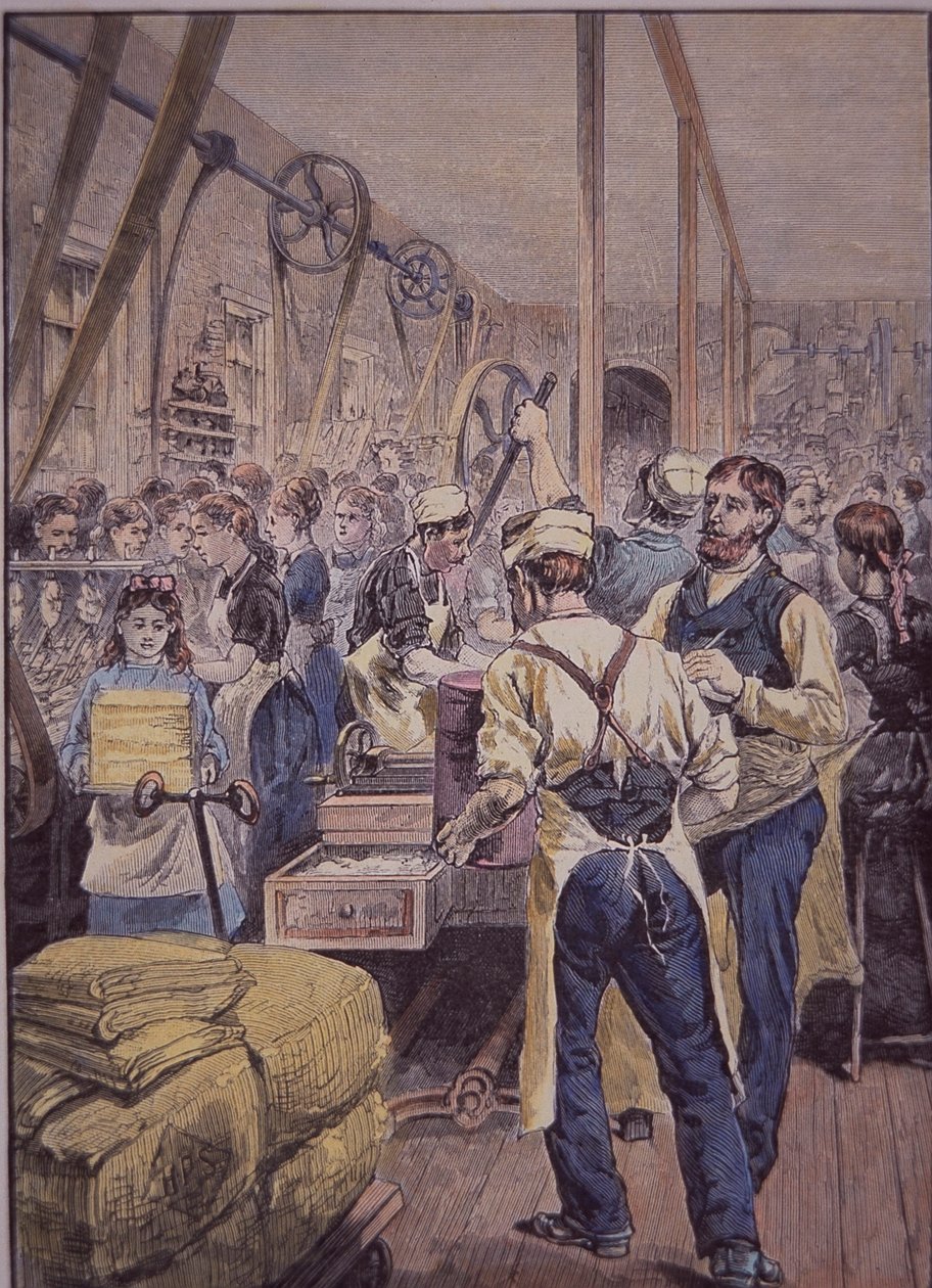 Industria textil estadounidense, fábrica textil en el norte, c.1870 de American School
