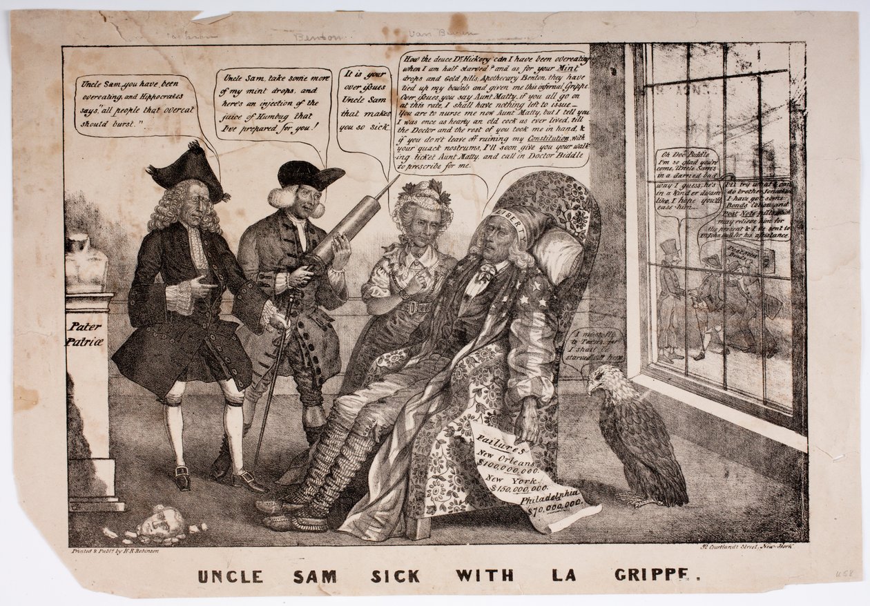 Tío Sam enfermo con La Grippe, 1837 de American School