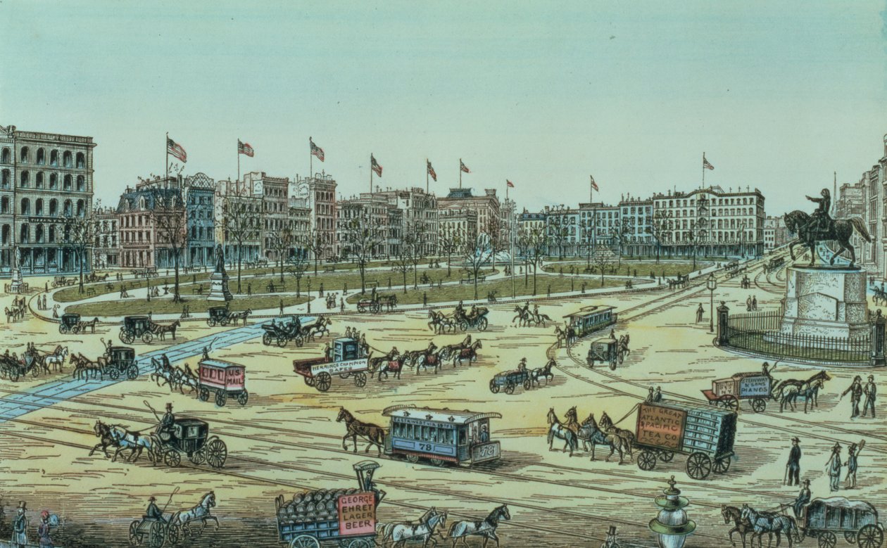 Union Square y la Calle Catorce a la Calle Diecisiete, de una serie de 48 Vistas de Nueva York y sus Alrededores, pub. por Charles Magnus de American School