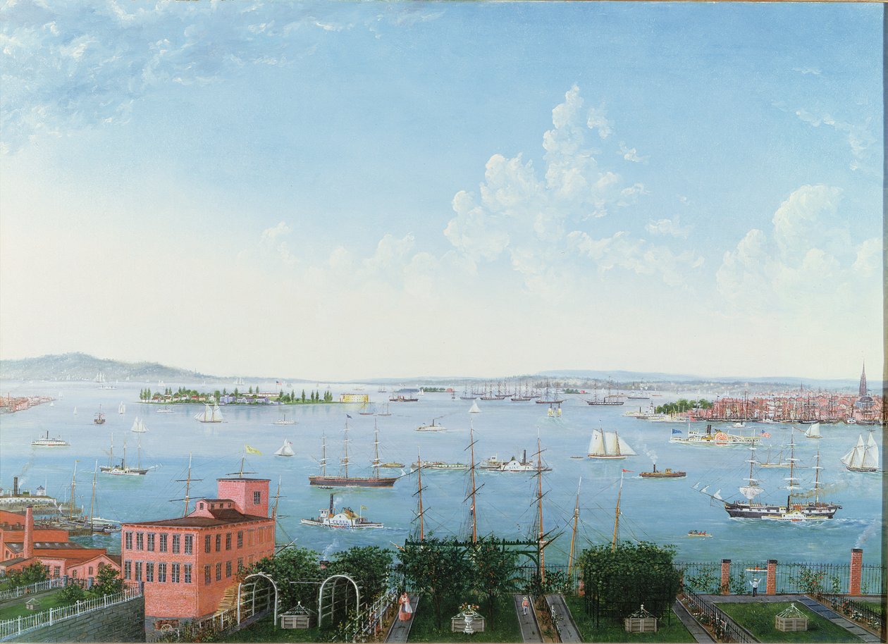 Vista del puerto de Nueva York desde Brooklyn Heights, c.1860 de American School