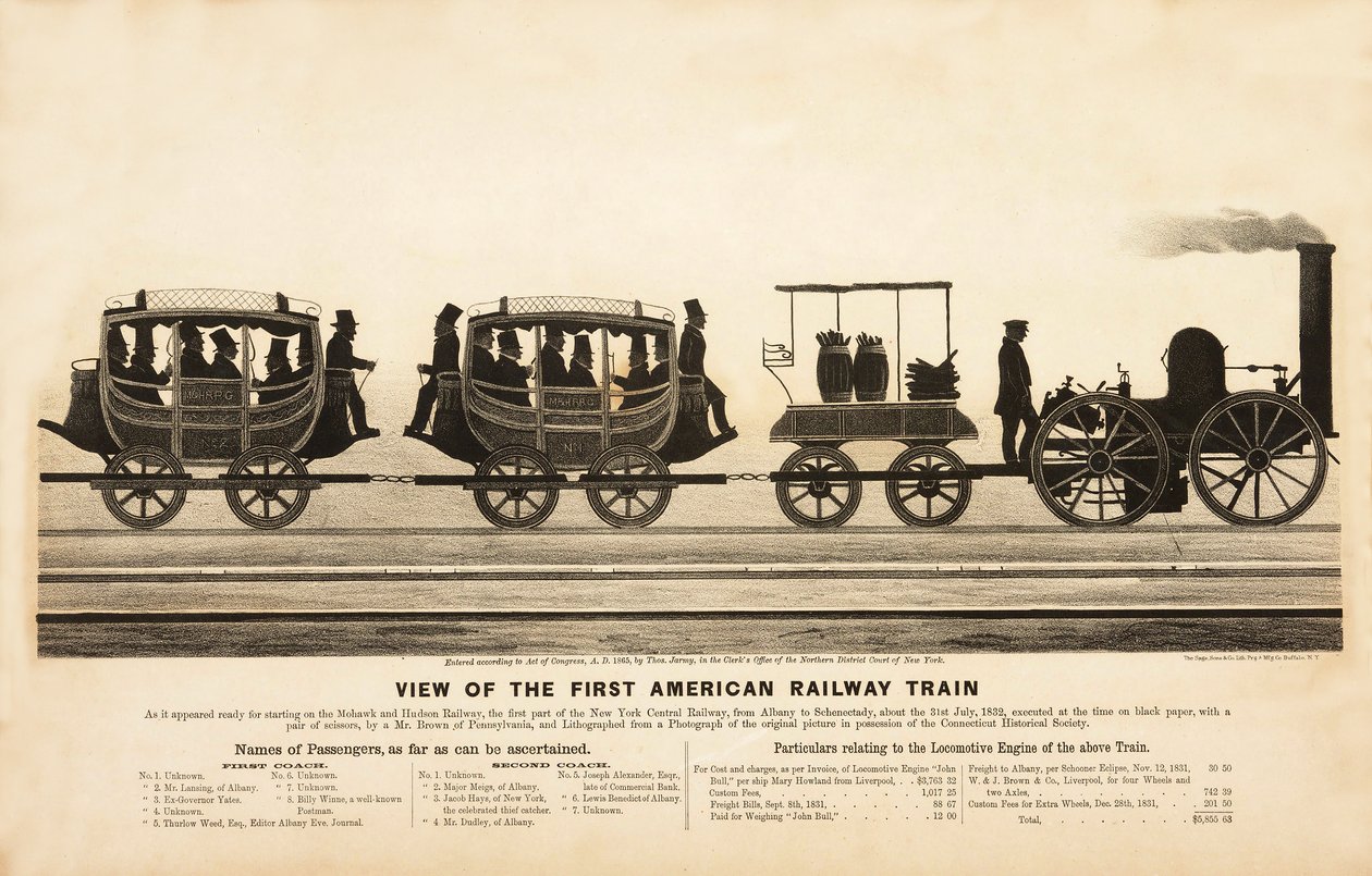 Vista del Primer Tren Ferroviario Americano, pub. 1865 de American School