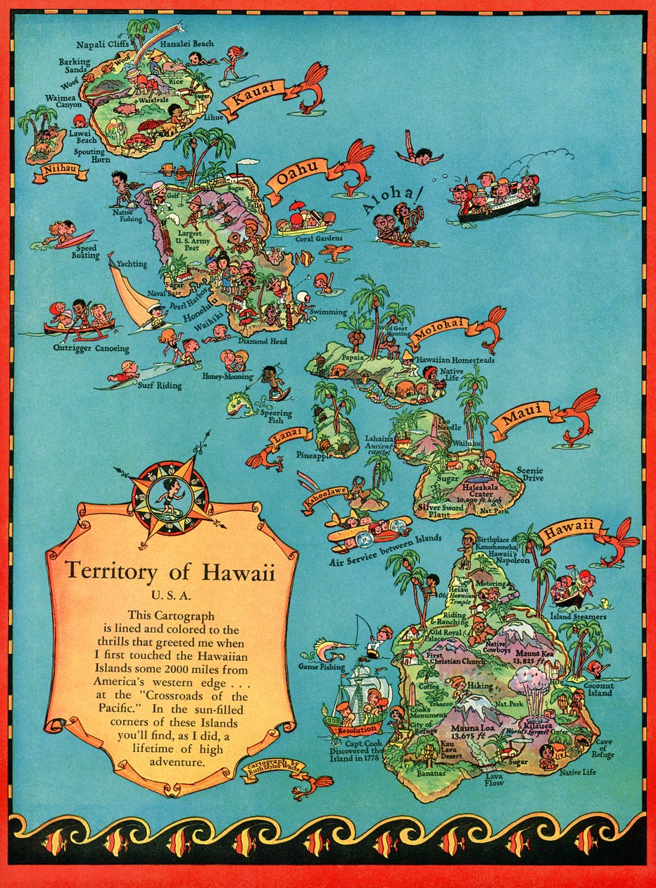 Mapa turístico de época de Hawaii de American School