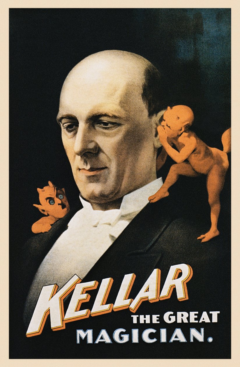 Póster vintage de hombre con demonios susurrando de American School