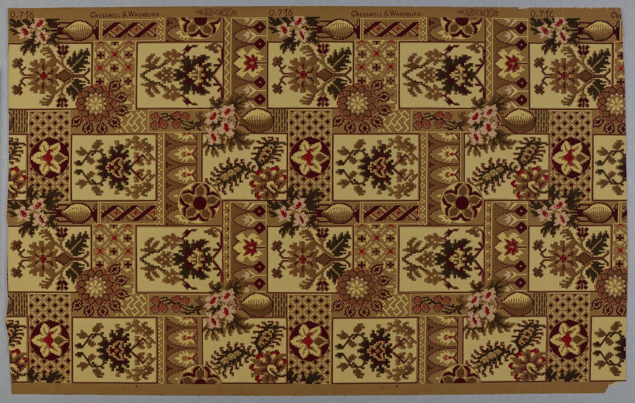 Papel pintado, motivo, ca. 1885. Papel impreso de American School