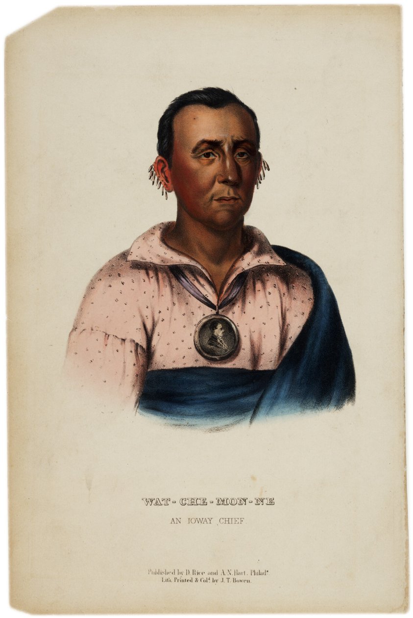 Wat-Che-Mon-Ne, Jefe Ioway, ilustración de La Historia de las Tribus Indias de América del Norte por Thomas L. McKenney y James Hall, c.1842-70 de American School
