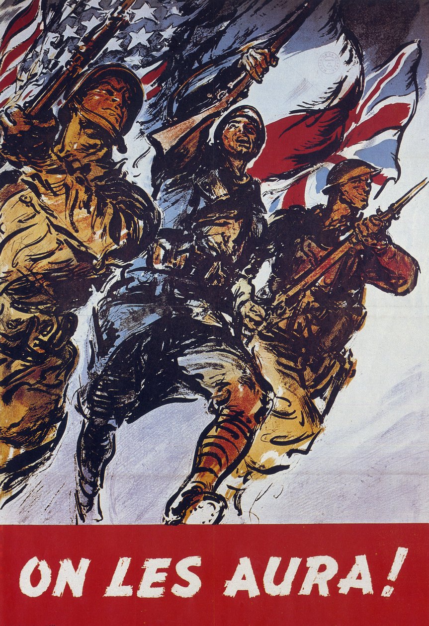 ¡Los atraparemos! Cartel de propaganda estadounidense de 1944 emitido después del desembarco de 1944 de American School