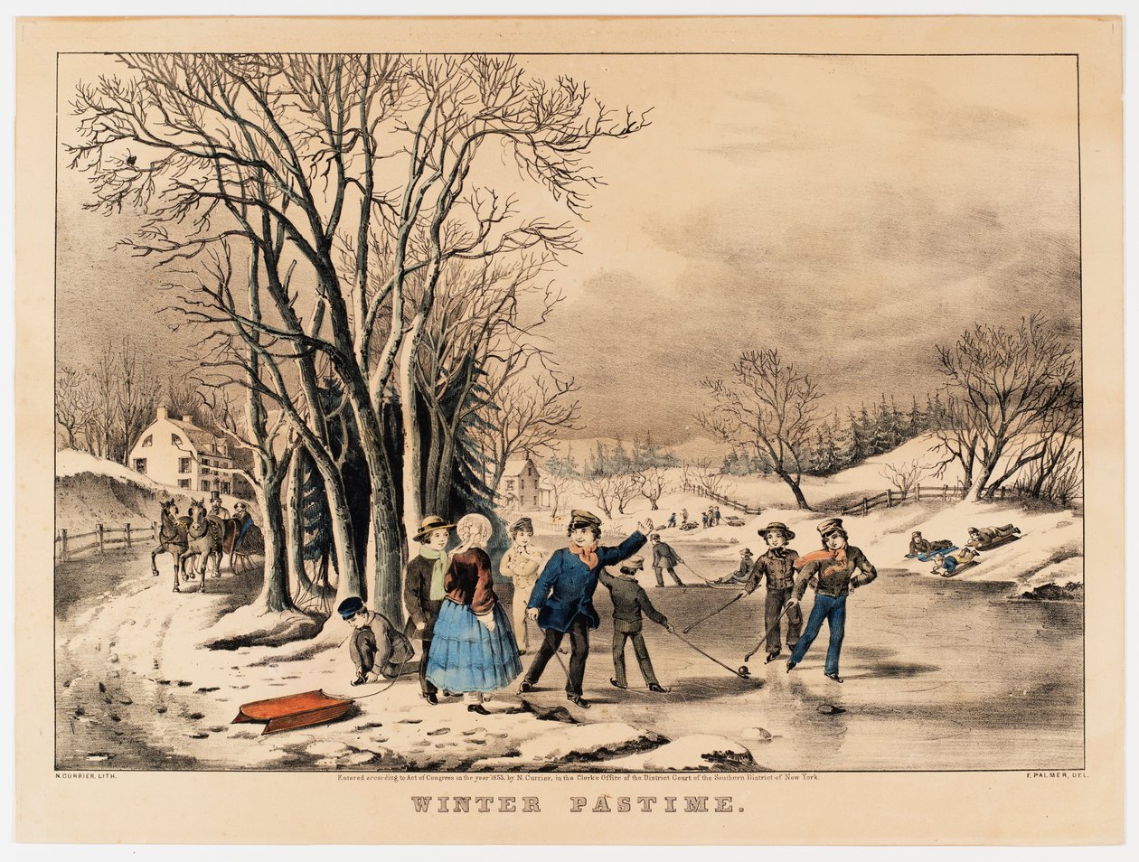 Pasatiempo de invierno, c.1800-10 (litografía en color) de American School
