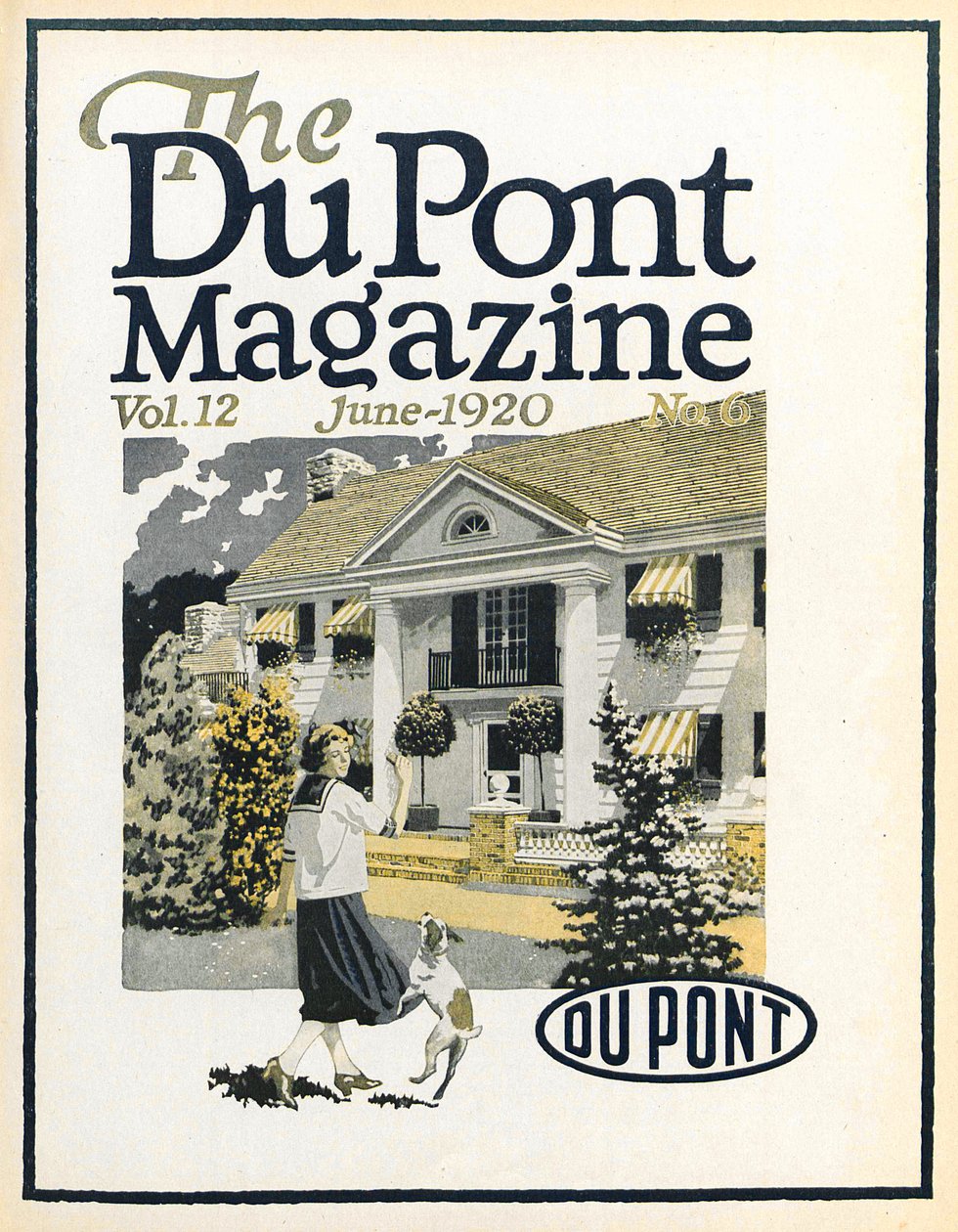Mujer y perro, portada de la revista DuPont, junio de 1920 de American School
