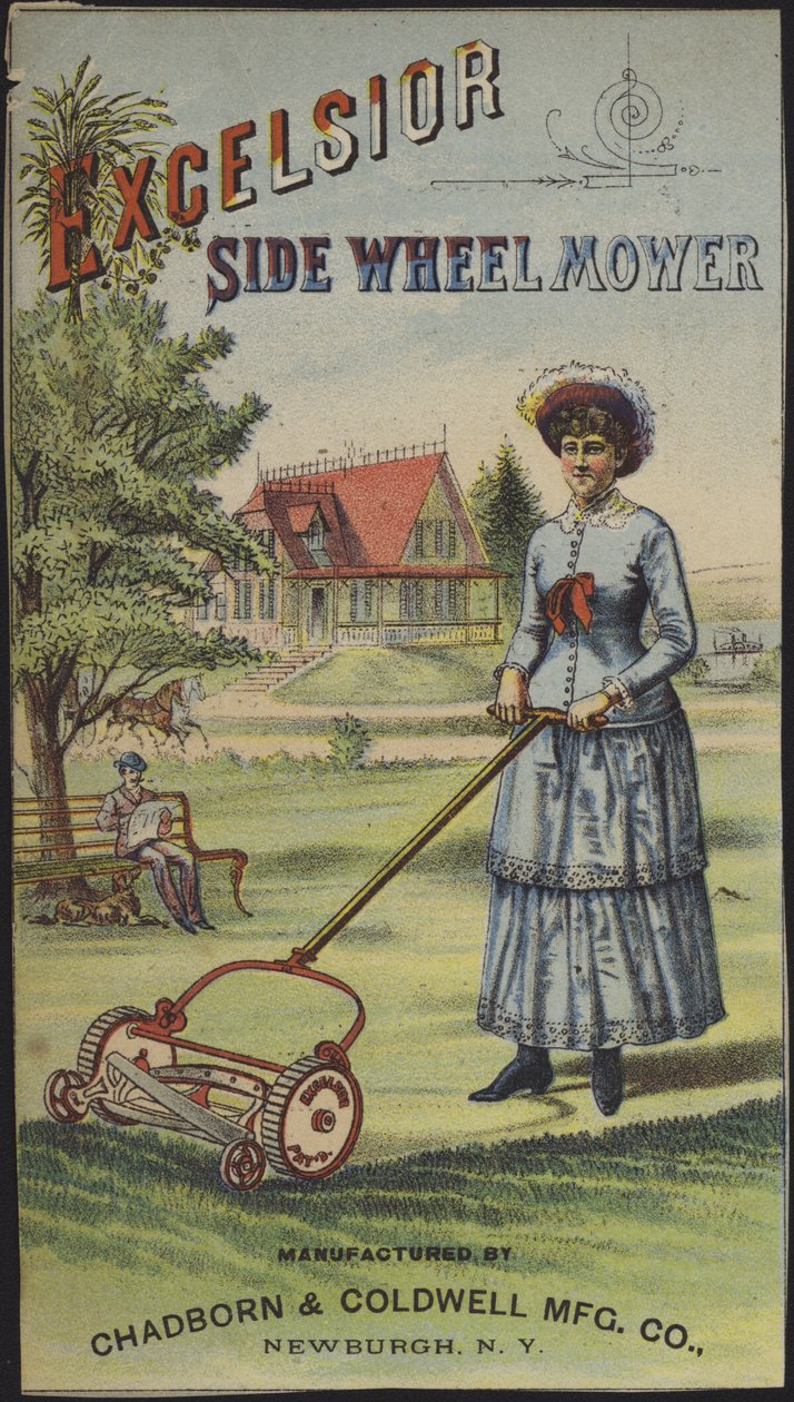 Mujer cortando la hierba (cromolito) de American School