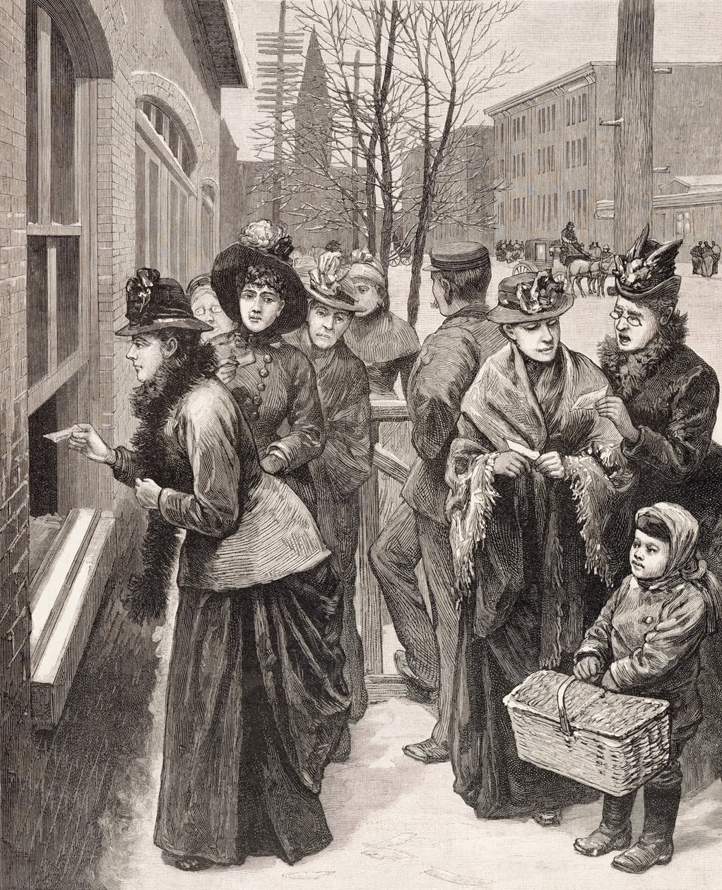 Mujeres votando en Cheyenne, Wyoming, EE.UU. (litografía) de American School