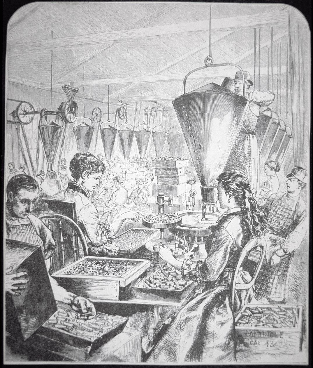 Mujeres trabajando en una fábrica de municiones, Bridgeport, Connecticut de American School
