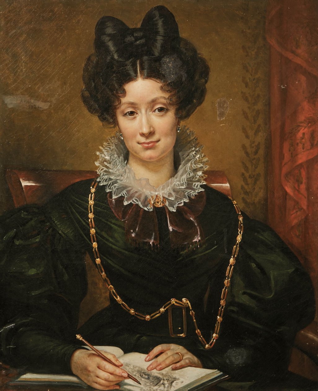 francés:  La Jeune Dessinatrice Retrato de una joven artista de Amelie Legrand de Saint Aubin