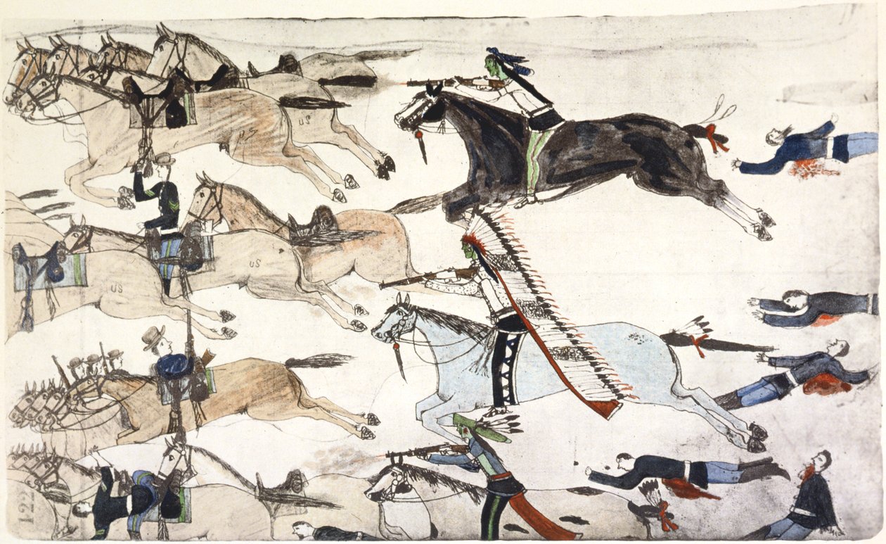 Batalla de Little Bighorn, Montana, EE.UU., 25-26 de junio de 1876 c1900 de Amos Bad Heart Buffalo