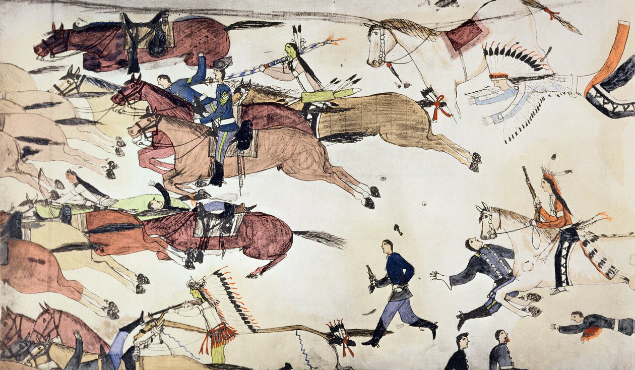 Batalla de Little Bighorn, Montana, EE.UU., 25-26 de junio de 1876, c. 1900 de Amos Bad Heart Buffalo