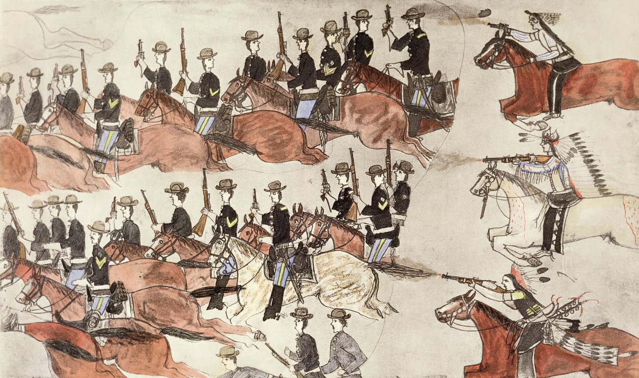 Batalla de Little Bighorn, Montana, EE.UU., 25-26 de junio de 1876 c. 1900 de Amos Bad Heart Buffalo