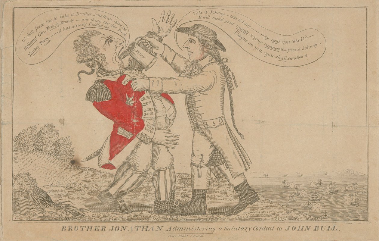 El hermano Jonathan administrando un Cordial Saludable a John Bull de Amos Doolittle