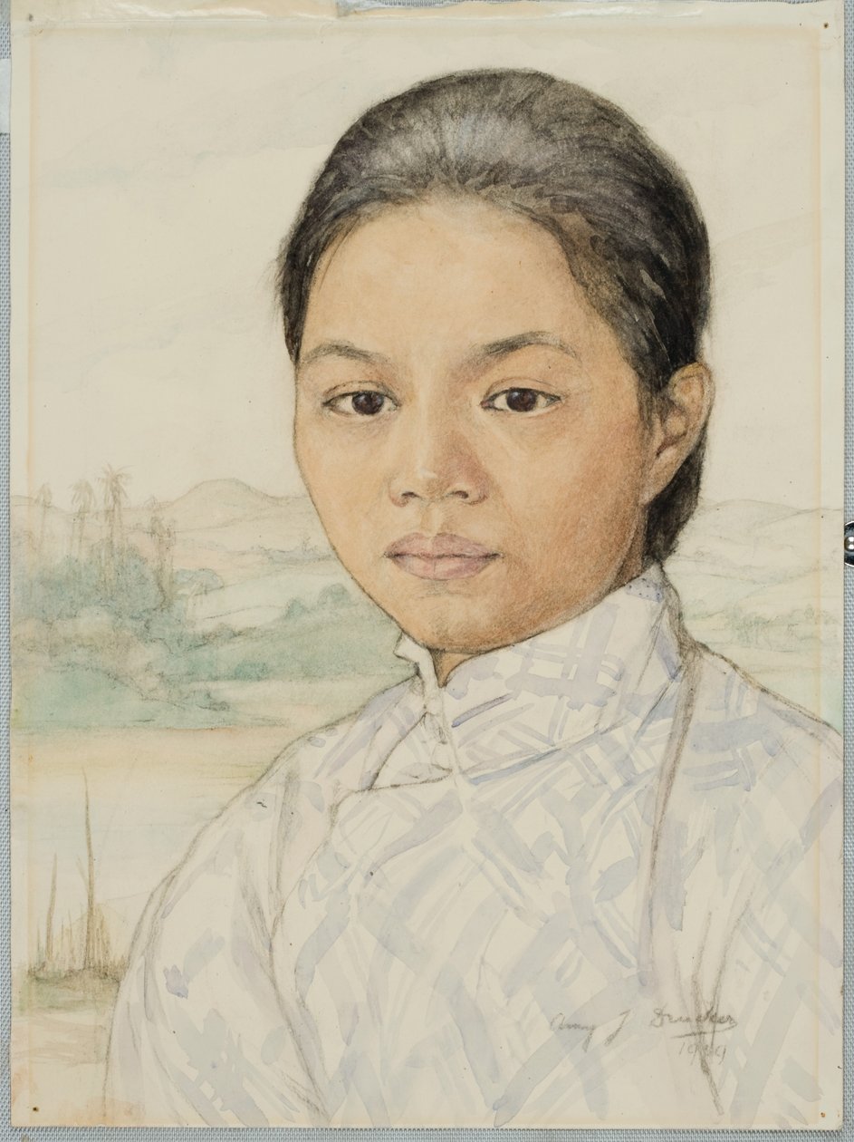 Una mujer malaya china (acuarela sobre papel) de Amy Julia Drucker