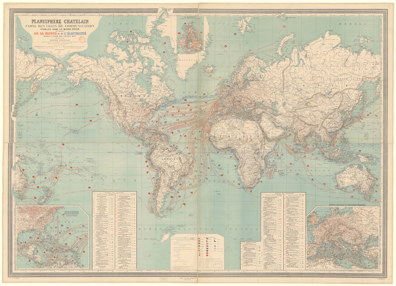 Mapa mundial de vapor y electricidad de Anatole Châtelain