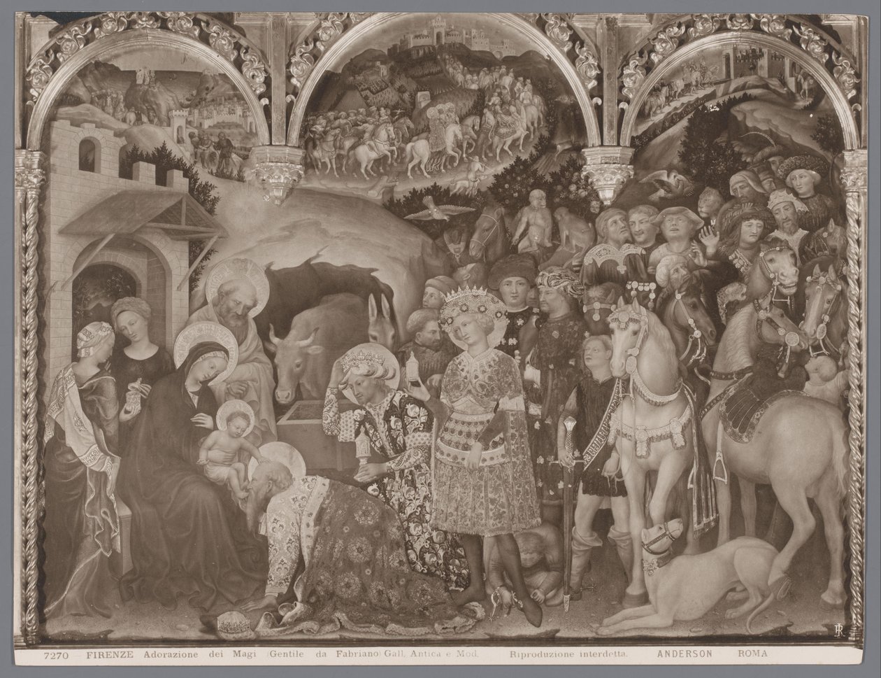 Reproducción fotográfica de la pintura Adoración de los Reyes Magos de Gentile da Fabriano Firenze, Adorazione dei Magi (Gentile da Fabriano) Gall. Antica y Mod. (título en el objeto) de Anderson (firma)