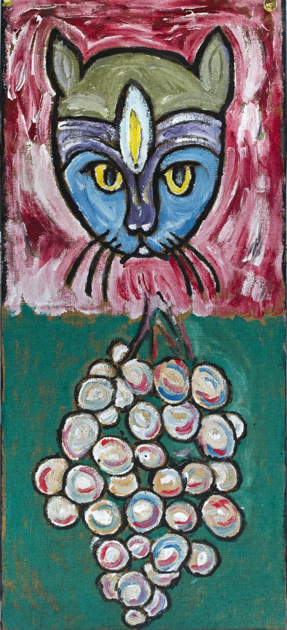 ARTE DIARIO: GATO Y UVA, 2012 (acrílico sobre lienzo de yute tensado sobre bastidor de madera) de Ando Gilardi