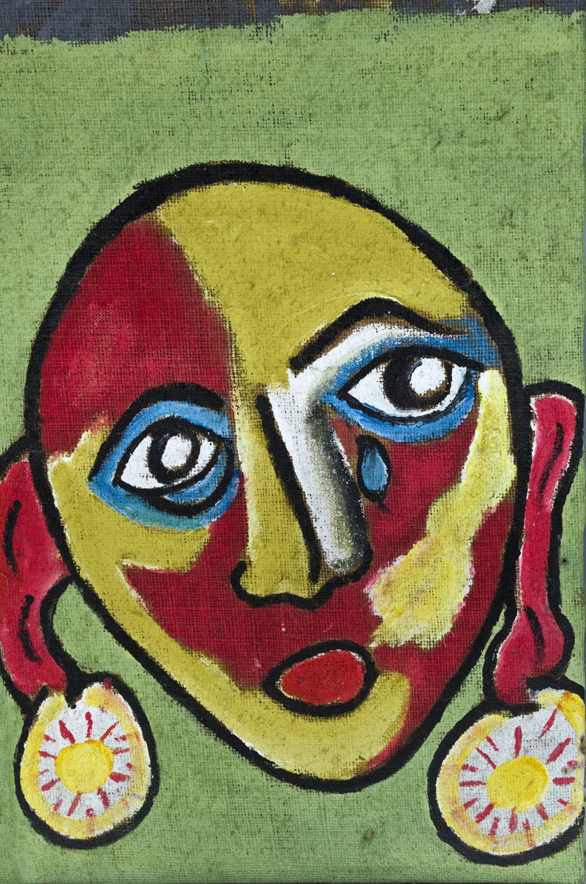 INDIGNACIÓN: TEARFUL FACE, 2012 (acrílico sobre lienzo de yute tensado sobre bastidor de madera) de Ando Gilardi