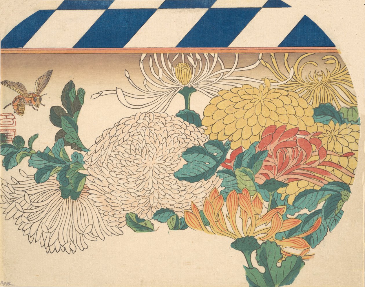 Crisantemos en Diseño en Forma de Abanico, 1840s de Ando Hiroshige