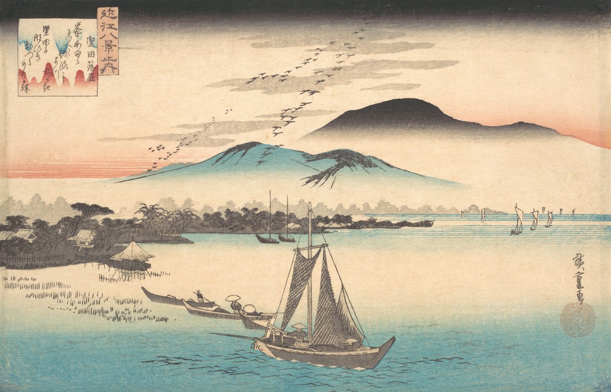 Gansos volando hacia Katada de Ando Hiroshige