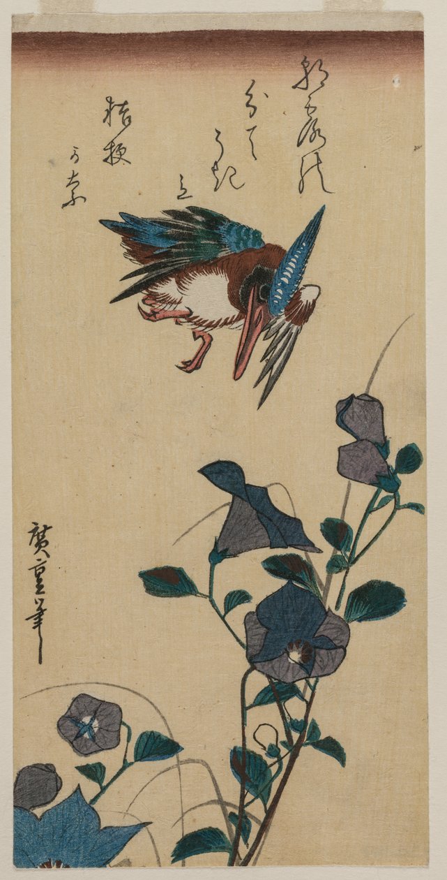 Martín pescador y campanillas chinas, principios o mediados de la década de 1830 de Ando Hiroshige