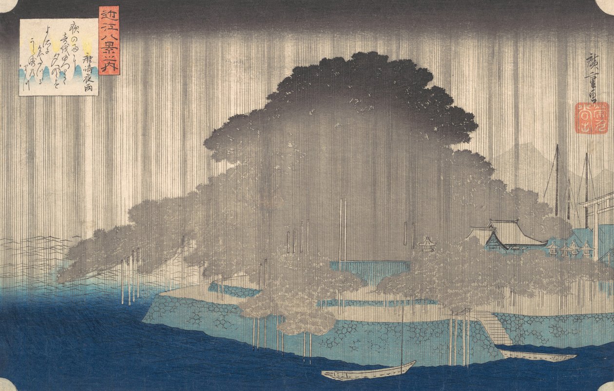 Lluvia Nocturna en Karasaki, de la serie Ocho Vistas de O-mi de Ando Hiroshige