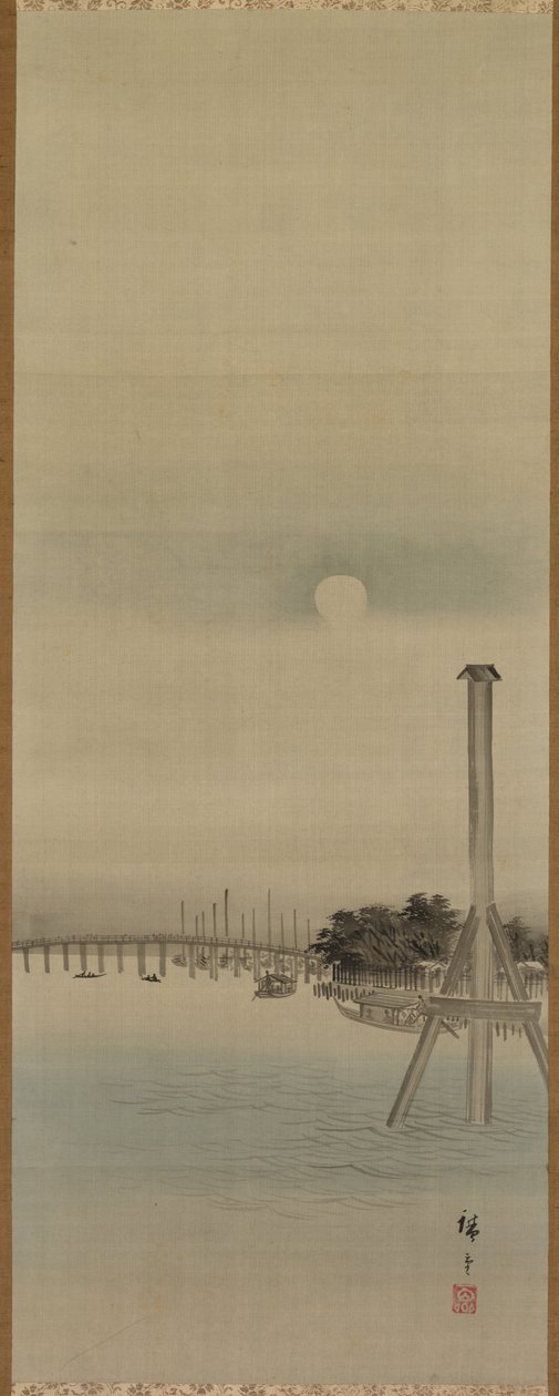 Escena nocturna en el río Sumida, 1800s de Ando Hiroshige