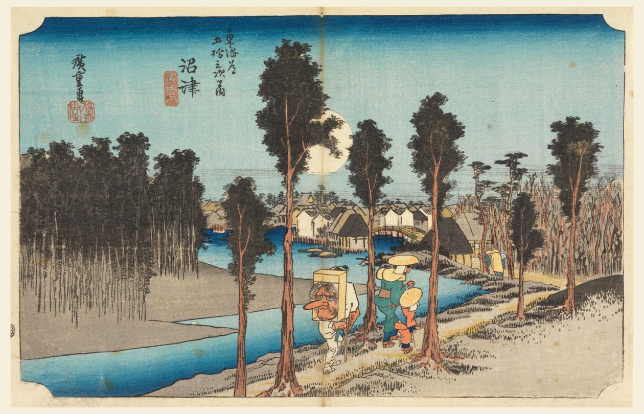 Atardecer en Numazu, en Las Cincuenta y Tres Estaciones del Camino Tokaido (Tokaido Gojusan Tsugi-no Uchi) de Ando Hiroshige