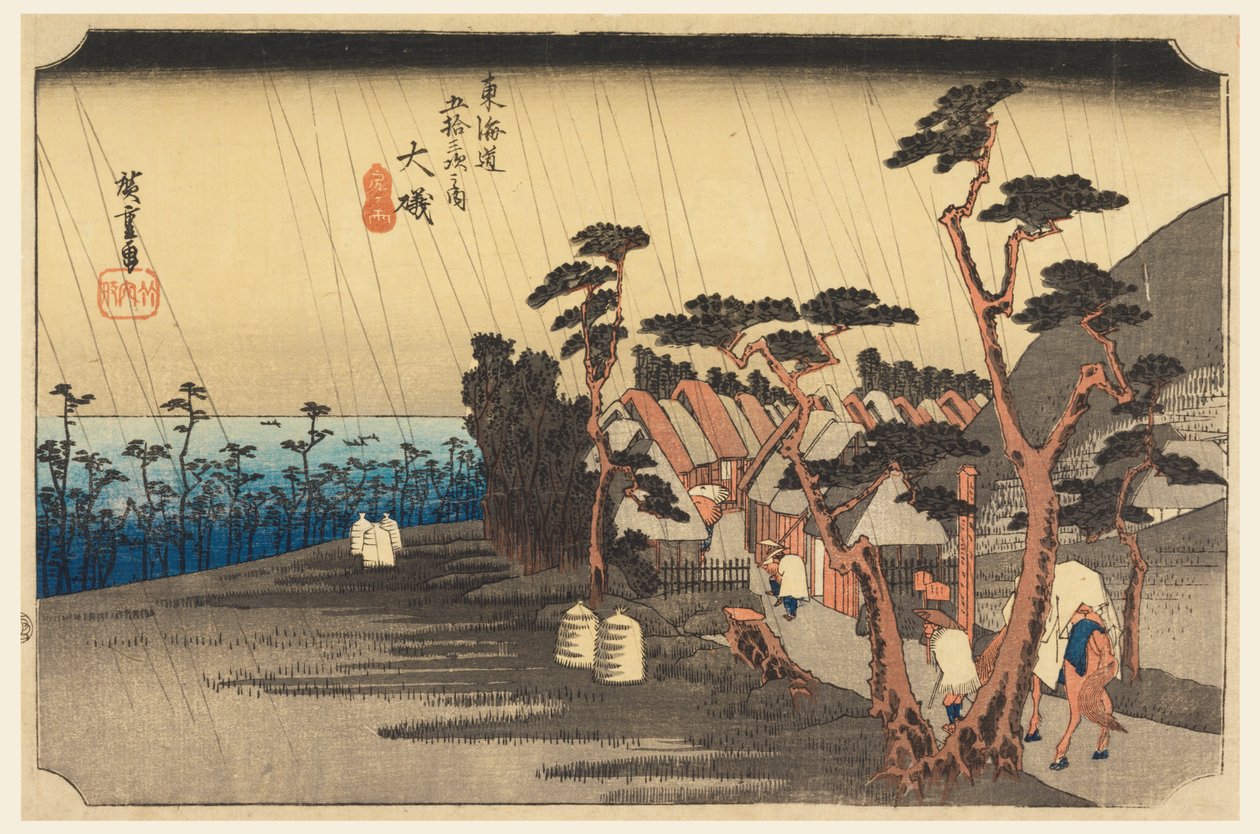 La Lluvia de Tora (Oiso, Tora-ga-ame), en Las Cincuenta y Tres Estaciones del Camino Tokaido de Ando Hiroshige