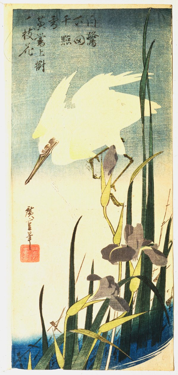 Garza blanca e iris, 1833 de Ando Hiroshige