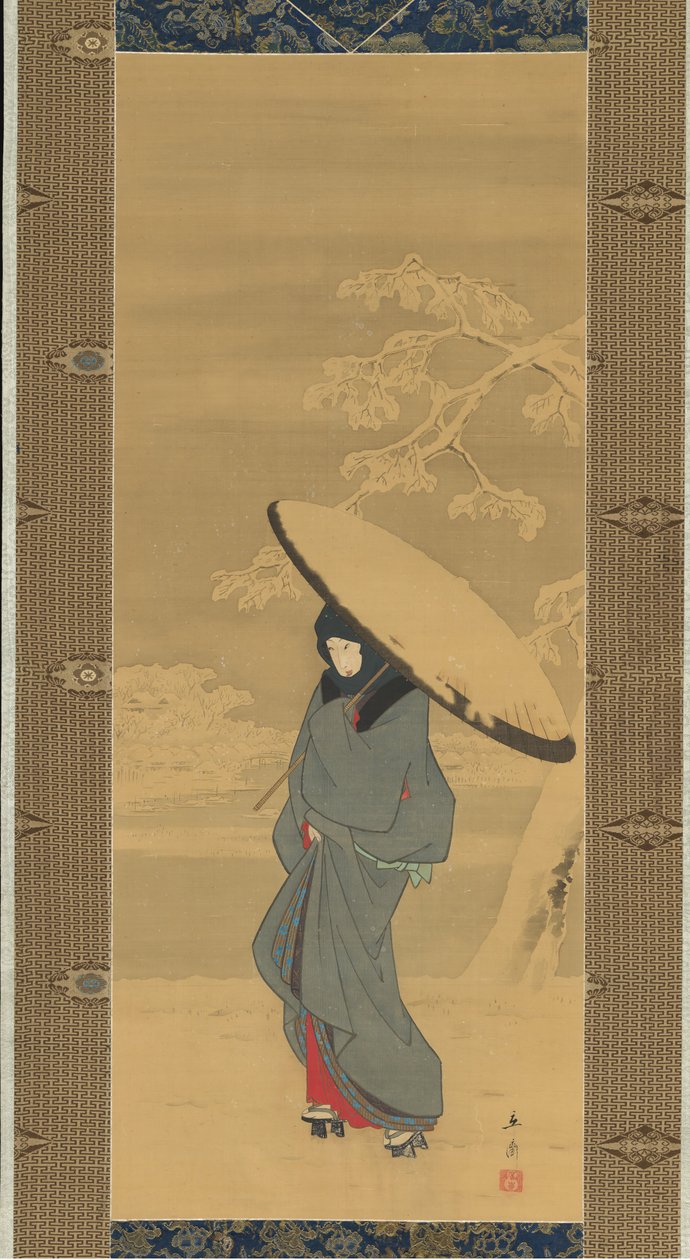 Mujer caminando en la nieve, 1840s-principios de 1850s de Ando Hiroshige