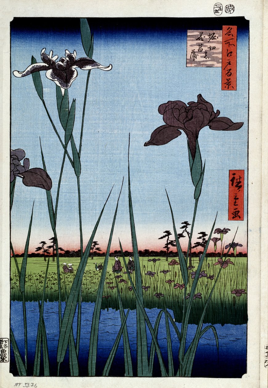 ""Cien vistas famosas de Edo"": ""iris a Horikiri" (Iris en Horikiri (Cien famosas vistas de Edo) Impresión japonesa por Utagawa Hiroshige (1797-1858) 1856-1858 Museo del Hermitage de San Petersburgo de Ando or Utagawa Hiroshige