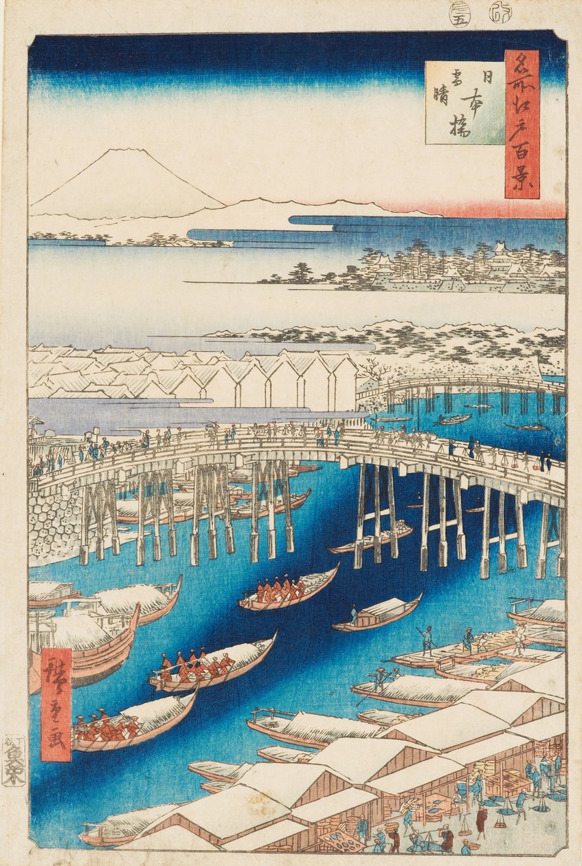 Limpieza después de la nieve en el puente de Nihonbashi de Ando or Utagawa Hiroshige
