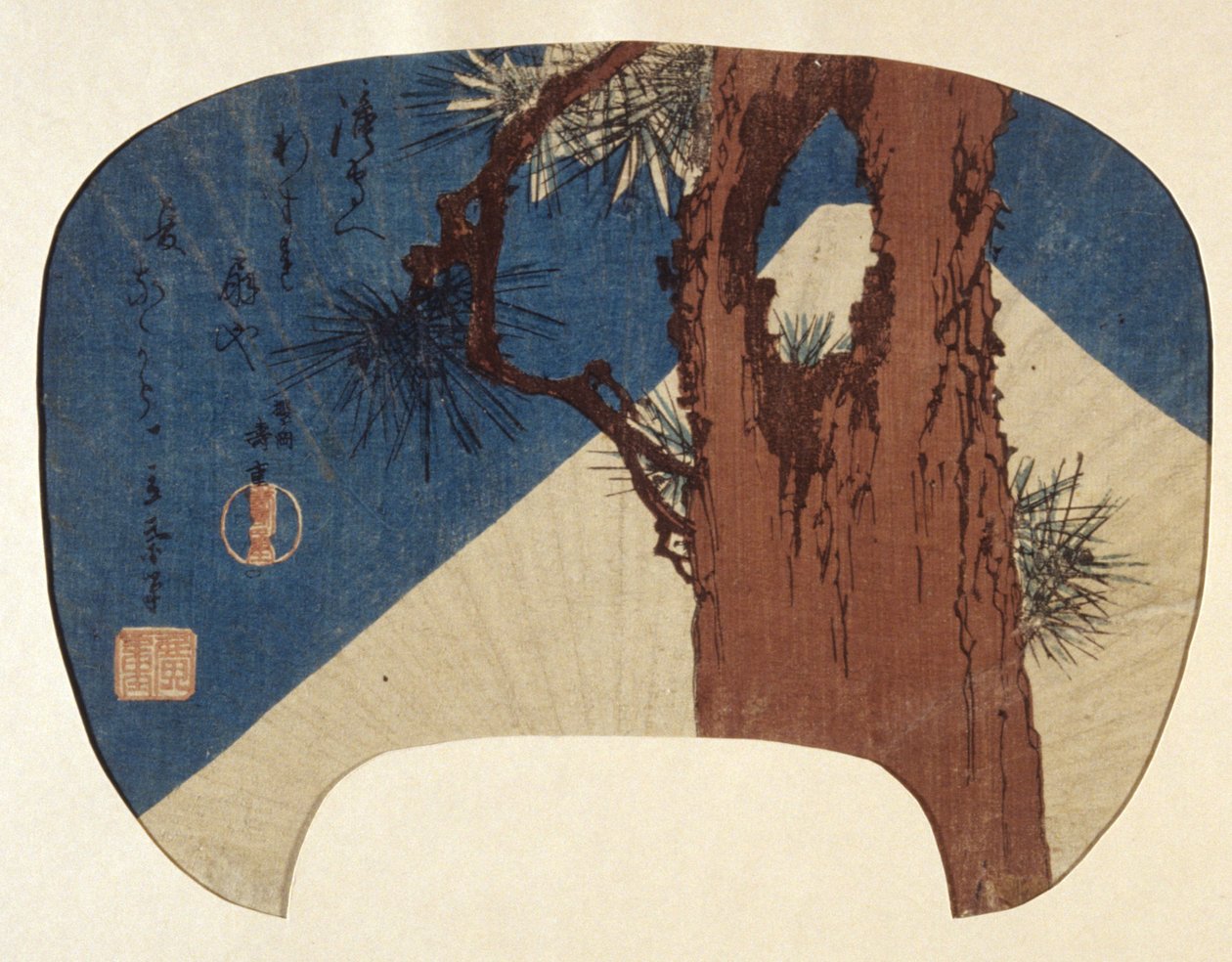 Impresión en abanico: Pino y Monte Fuji de Ando or Utagawa Hiroshige