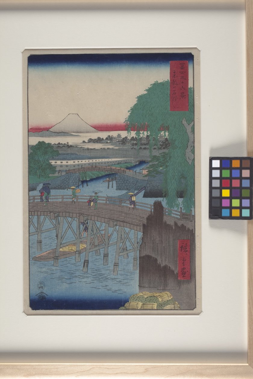Puente de Ichikoku en la capital oriental (T?to: Ichikoku Bashi) (xilografía en color) de Ando or Utagawa Hiroshige