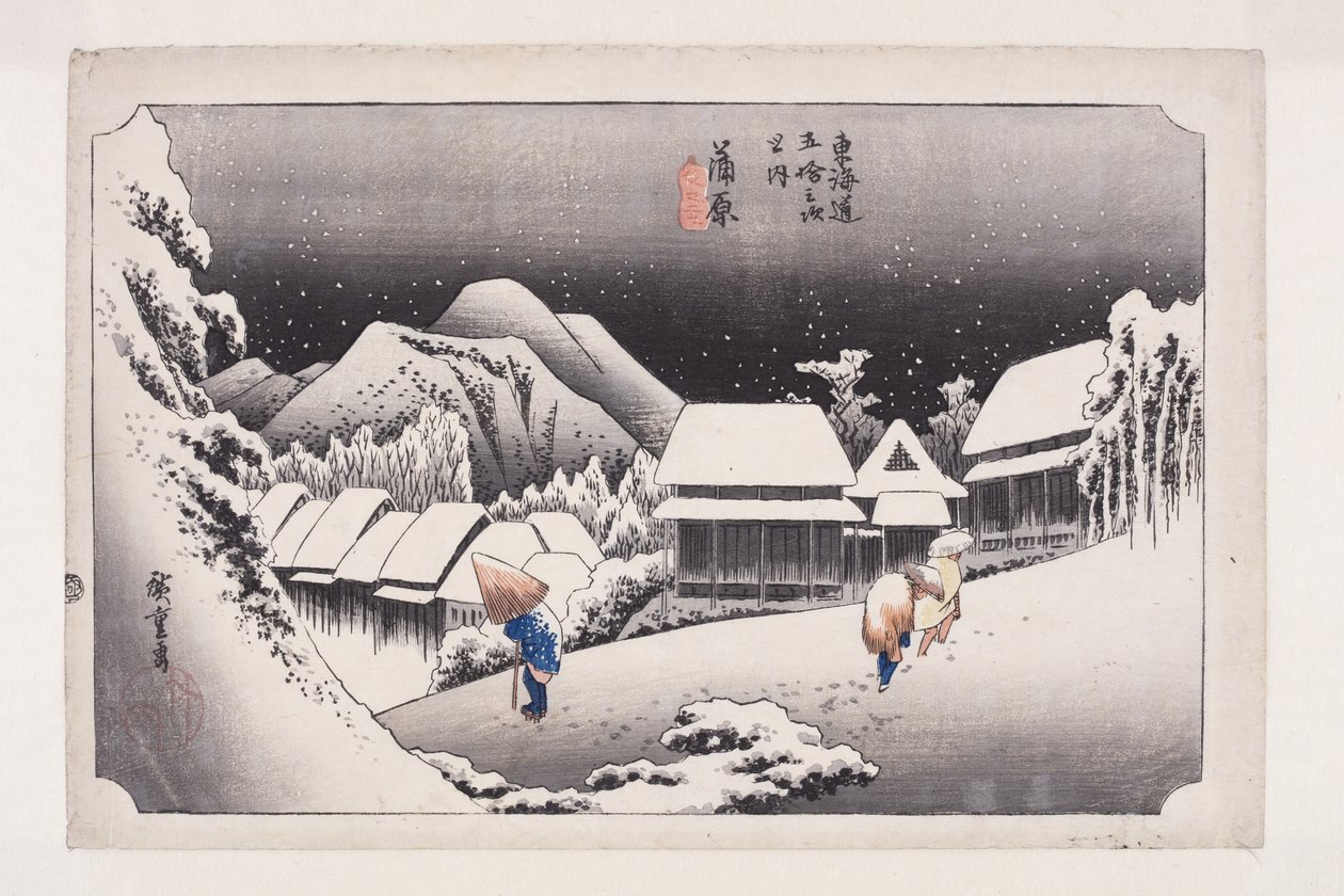 Kanbara: Nieve nocturna (Kanbara, yoru no yuki) de Ando or Utagawa Hiroshige