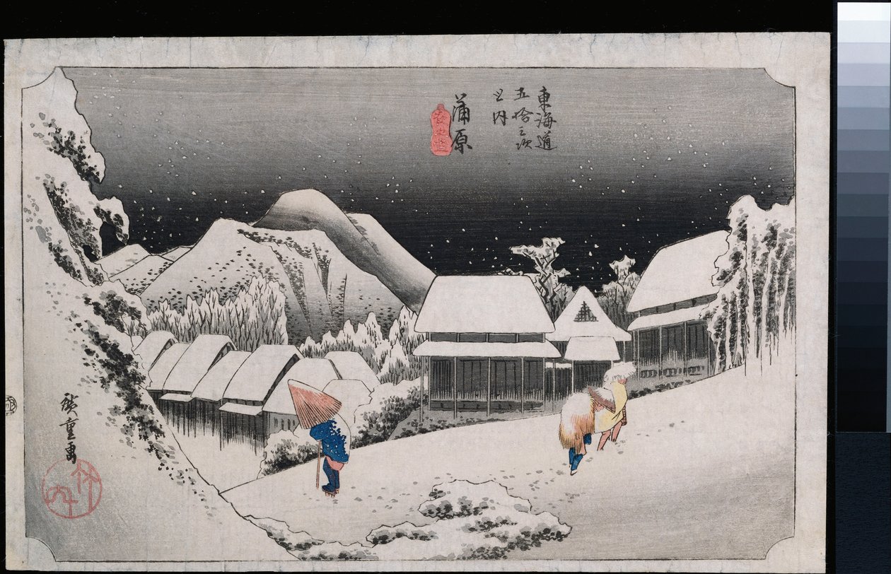 Nieve nocturna, Kambara, de la serie "Las cincuenta y tres estaciones del Tokaido" de Ando or Utagawa Hiroshige