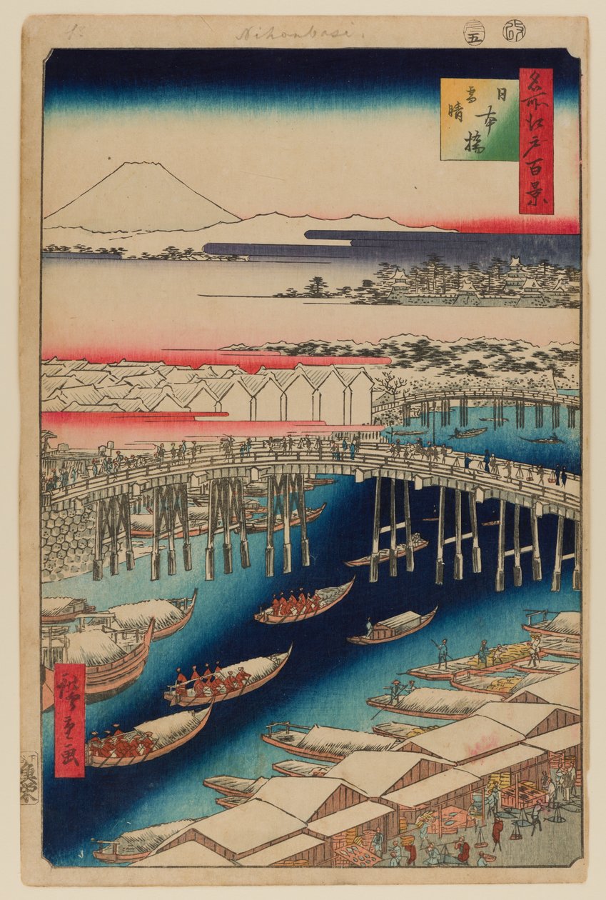 Nihonbashi, limpieza tras la nieve de Ando or Utagawa Hiroshige