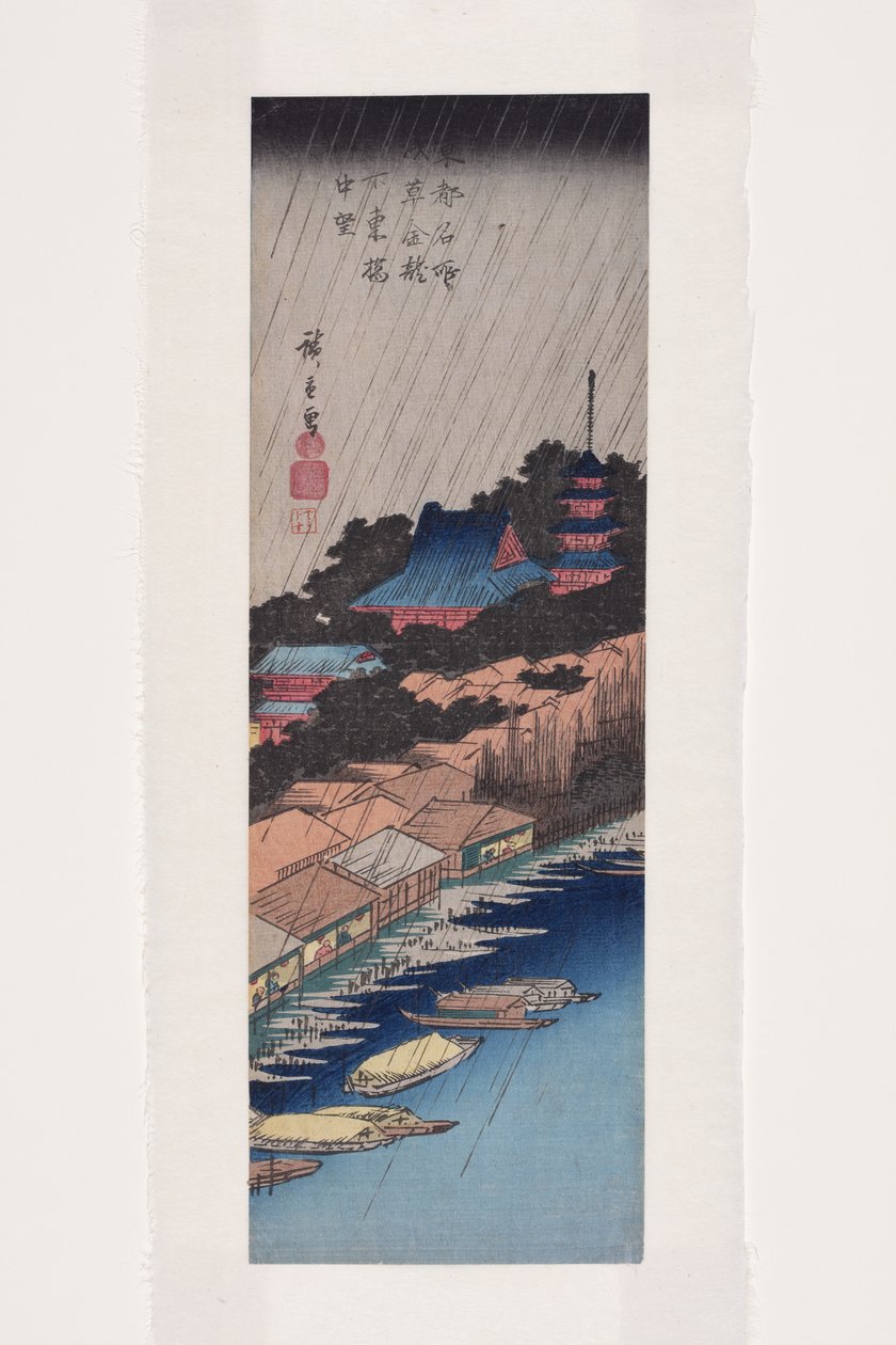 Lluvia en el puente Azuma bajo el templo Kinry?zan en Asakusa (Asakusa Kinry?zan shita Azuma-bashi uch? b?) de Ando or Utagawa Hiroshige