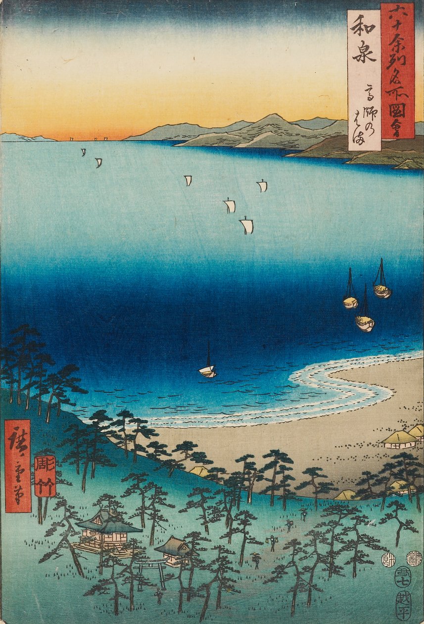 La playa de Takashi, en la provincia de Izumi de Ando or Utagawa Hiroshige