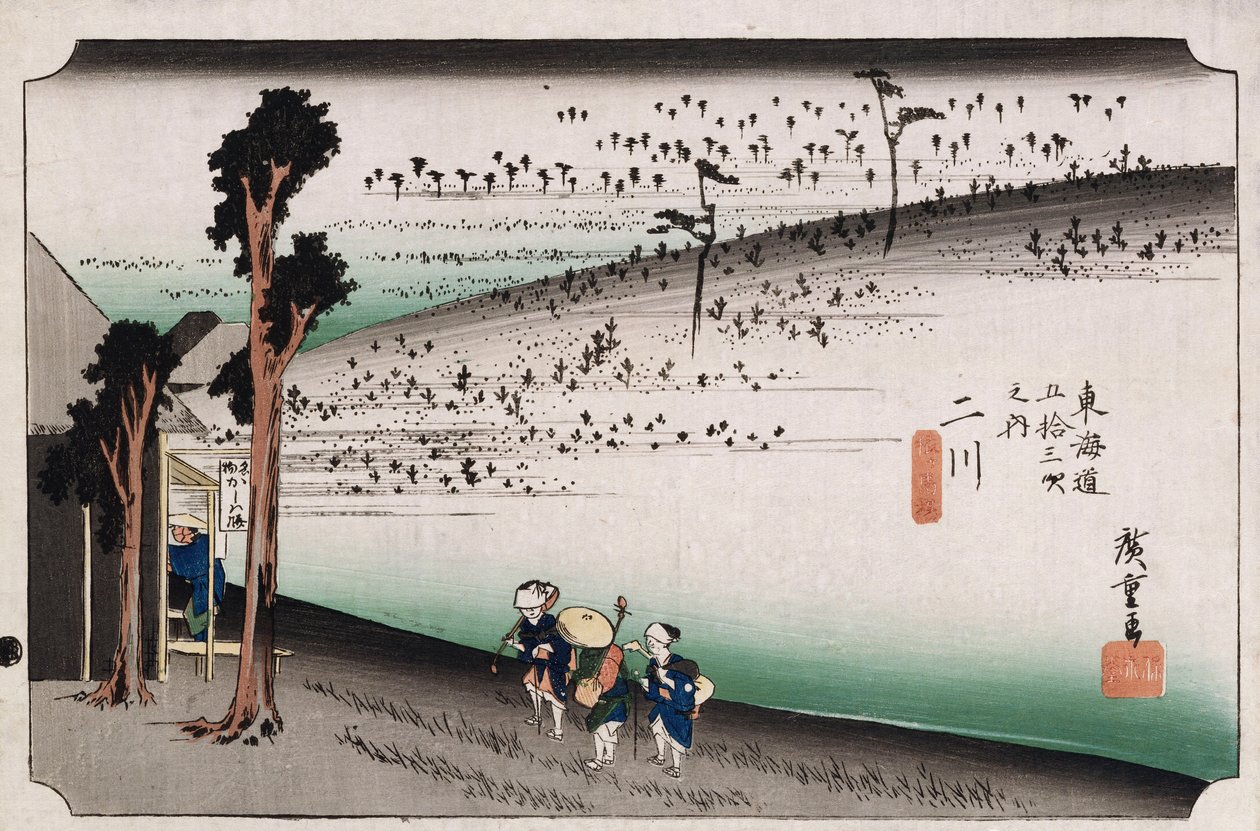 La meseta del mono, Futagawa, de la serie Las cincuenta y tres estaciones de Tokaido de Ando or Utagawa Hiroshige