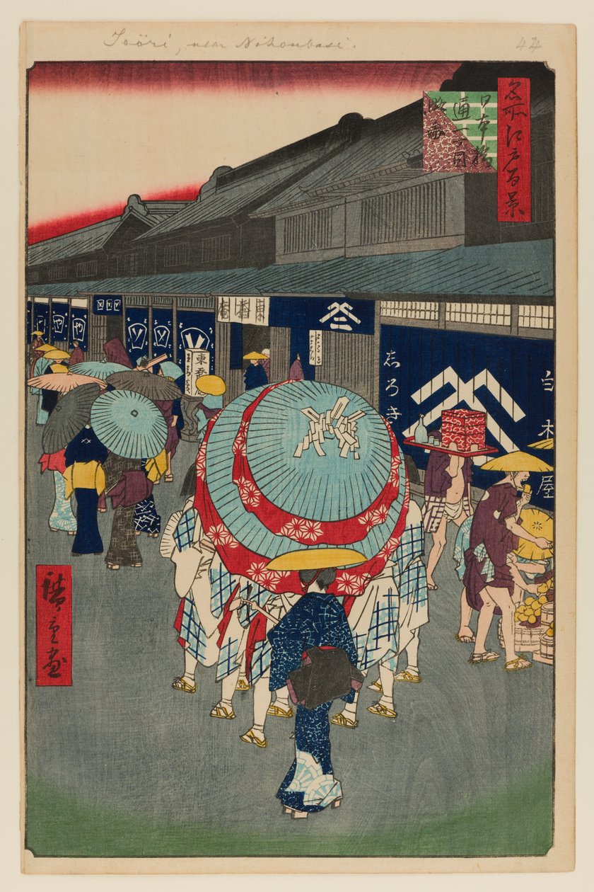 Vista de Nihonbashi Tori-itchome (Nihonbashi Tori-itchome Ryakuzu) de Ando or Utagawa Hiroshige