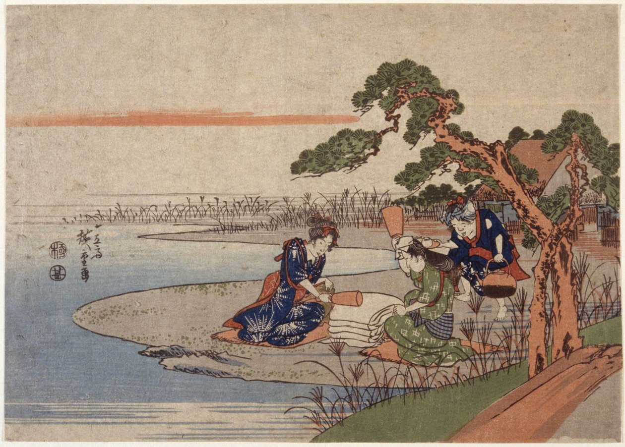 Frauen bereiten Stoff vor von Ando or Utagawa Hiroshige